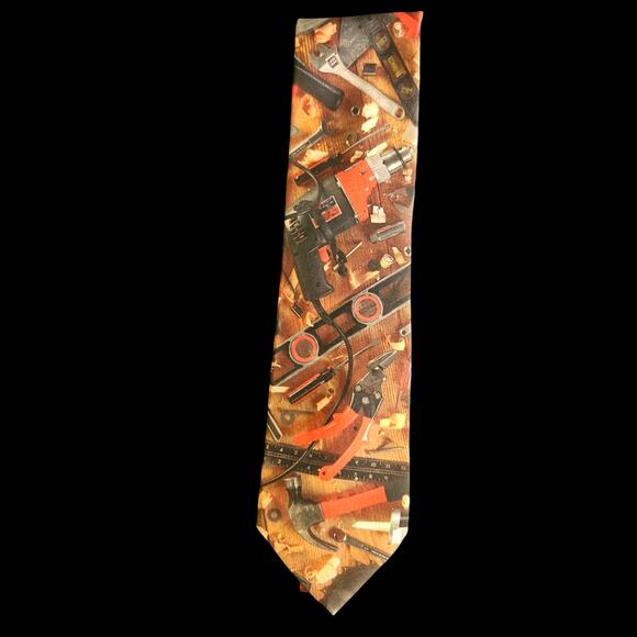 Ralph Marlin Handyman Tools Tie 1996 Vintage Made in USA Power Drill Saw Theme - Picture 1 of 3